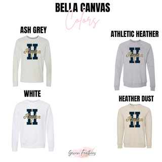 Hayden Wildcats H Pride Graphic Top Bella Canvas colors in ash grey, athletic heather, white, and heather dust crewneck
