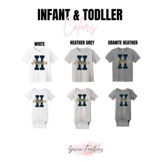 Hayden Wildcats H Pride Graphic Top infant and toddler colors in white, heather grey, and granite heather tees and onesies
