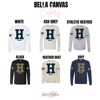 Hayden Wildcats Initial Personalized Front and Back Top Bella Canvas fleece color options: White, Ash Grey, Athletic Heather, Black, Heather Dust, and Navy