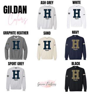 Hayden Wildcats Initial Personalized Front and Back Top Gildan color options: Ash Grey, White, Graphite Heather, Sand, Navy, Sport Grey, and Black
