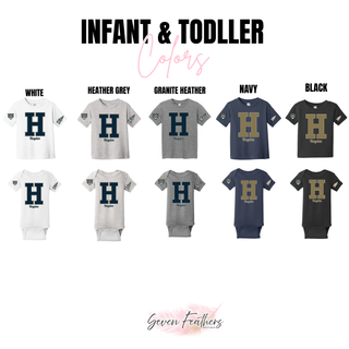 Hayden Wildcats Initial Personalized Front and Back Top infant and toddler color options: White, Heather Grey, Granite Heather, Navy, and Black