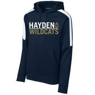 Hayden Wildcats Legendary Fan Favorite Hoodie in navy and white with Hayden Wildcats graphic on front
