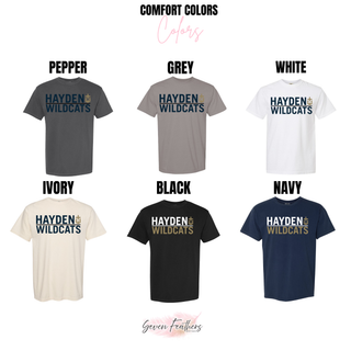 Hayden Wildcats Legendary Graphic Top Comfort Colors unisex tee in pepper, grey, white, ivory, black, and navy
