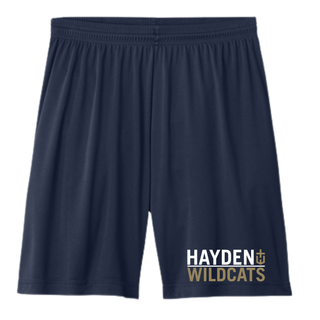 Hayden Wildcats Legendary Performance Shorts in navy with Hayden Wildcats graphic on lower left leg
