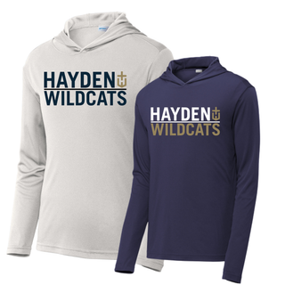 Hayden Wildcats Legendary PosiCharge Competitor Hoodie in silver and navy with Hayden Wildcats graphic on front
