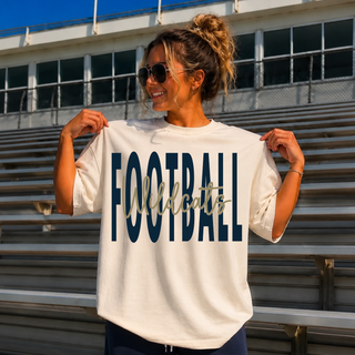 Ivory adult Hayden Wildcats navy football gold script Wildcats graphic top with tall block letters