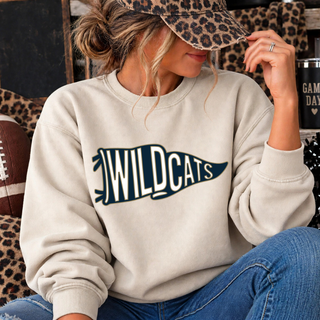 Hayden Wildcats Pennant Top - cream crewneck with navy Wildcats pennant flag graphic