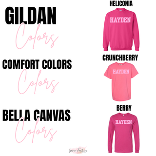 Hayden Wildcats Pink Polka Dot Top brand color options: Gildan Heliconia, Comfort Colors Crunchberry, Bella Canvas Berry
