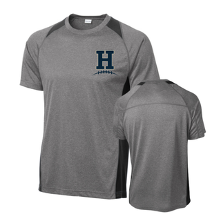 Front and back view of heather grey and navy Hayden Wildcats Pocket H Football Colorblock Contender Dri-Fit Performance Top
