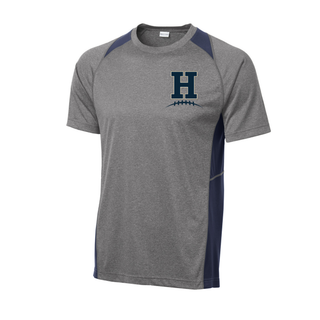 Heather grey and navy colorblock Hayden Wildcats Pocket H Football Contender Dri-Fit Performance Top featuring left chest H logo with football laces detail
