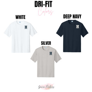Dri-fit performance tee color options for the Hayden Wildcats Pocket H Football Dri-Fit Performance Top including white, deep navy, and silver
