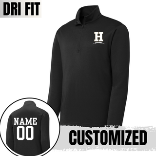 Black Hayden Wildcats Pocket H Football Dri-Fit Quarter Zip showing front left chest design and back customization option with player name and number
