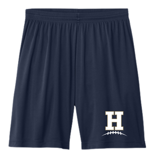 Navy Hayden Wildcats Pocket H Football Performance Shorts featuring left leg H logo with football laces detail
