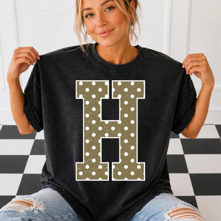 Hayden Wildcats Polka Dot Initial Top - black tee with polka dot H initial