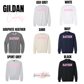 Hayden Wildcats Polka Dot Top Gildan color options: Ash Grey, White, Graphite Heather, Sand, Navy, Sport Grey, Black