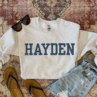 Hayden Wildcats Polka Dot Varsity Top on oatmeal crewneck