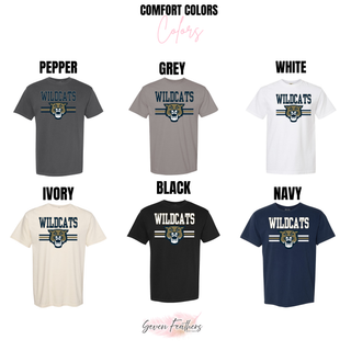 Hayden Wildcats roaring essential top color options in Comfort Colors Pepper, Grey, White, Ivory, Black, and Navy