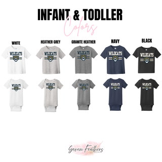 Hayden Wildcats roaring essential top color options for Infant and Toddler in White, Heather Grey, Granite Heather, Navy, and Black