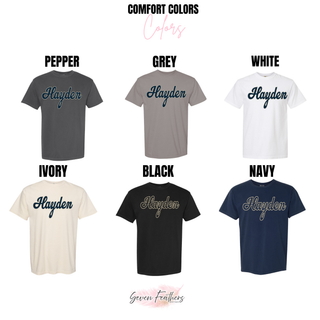 Hayden Wildcats Script Graphic Top Comfort Colors unisex tee in pepper, grey, white, ivory, black, and navy
