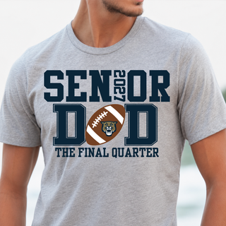Man wearing Hayden Wildcats Senior Dad The Final Quarter top in ash grey with football and wildcat logo graphic
