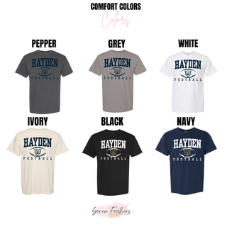 Comfort Colors tee options for the Hayden Wildcats stadium football top in pepper, grey, white, ivory, black, and navy
