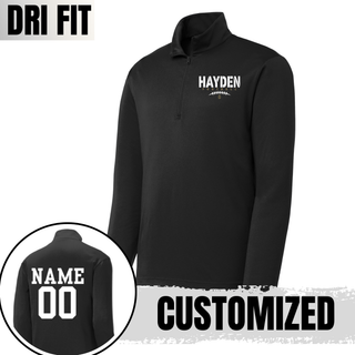 Black Hayden Wildcats Stencil Block Football Dri-Fit Quarter Zip showing left chest design and back customization option with player name and number
