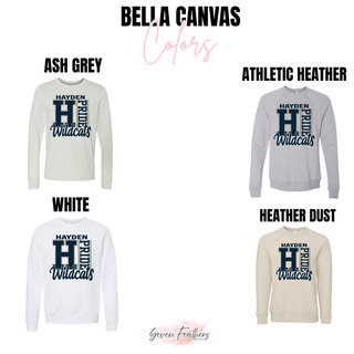 Hayden Wildcats Topeka Kansas Letter Pride Bella Canvas crewneck sweatshirt in ash grey, athletic heather, white, and heather dust
