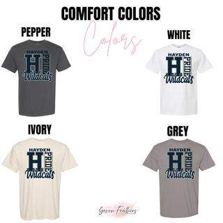 Hayden Wildcats Topeka Kansas Letter Pride Comfort Colors tee in pepper, white, ivory, and grey
