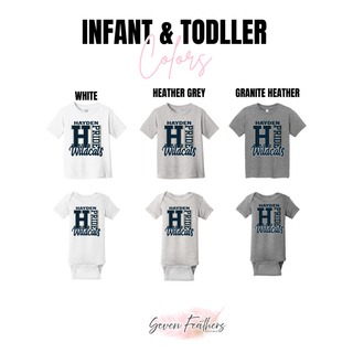 Hayden Wildcats Topeka Kansas Letter Pride infant and toddler tee and onesie in white, heather grey, and granite heather
