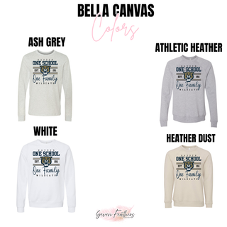 Hayden Wildcats Topeka Kansas One School One Family Bella Canvas crewneck in ash grey, athletic heather, white, and heather dust

