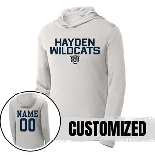 Silver Hayden Wildcats Two Line Mascot PosiCharge Competitor Hoodie showing front design and back customization option with player name and number