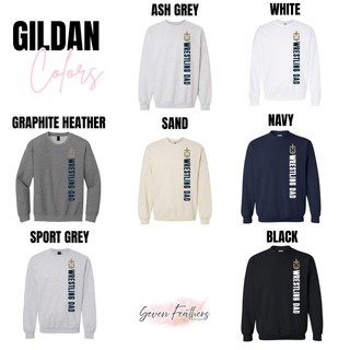 Gildan apparel color options featuring the Hayden Wildcats vertical Wrestling Dad design.