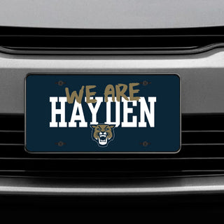 Hayden Wildcats we are hayden license plate with wildcat logo on navy background for Topeka Hayden fans
