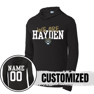 Black Hayden Wildcats we are hayden PosiCharge Competitor Hoodie showing front design and back name and number option
