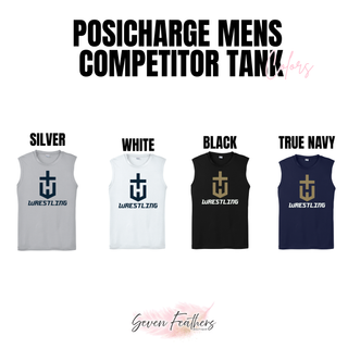 Hayden Wildcats Wrestling Champion Crest Men's PosiCharge Competitor Tank color chart showing Silver, White, Black, and True Navy