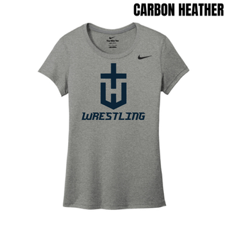 Hayden Wildcats Wrestling Champion Crest Women's rLegend Tee in Carbon Heather with a large navy shield H emblem and navy Wrestling lettering