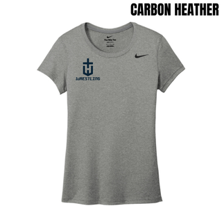 Hayden Wildcats Wrestling Champion Pocket Crest Women's rLegend Tee in Carbon Heather with a navy shield H emblem and navy Wrestling lettering