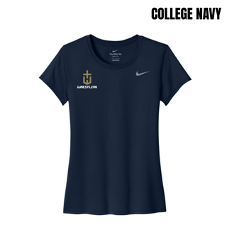 Hayden Wildcats Wrestling Champion Pocket Crest Women's rLegend Tee in College Navy with a gold shield H emblem and white Wrestling lettering
