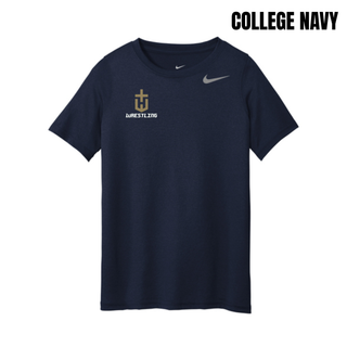 Hayden Wildcats Wrestling Champion Pocket Crest Youth rLegend Tee in College Navy with a gold shield H emblem and white Wrestling lettering