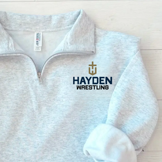 Hayden Wildcats Wrestling Cross Crest on the left chest of a light heather cadet quarter-zip