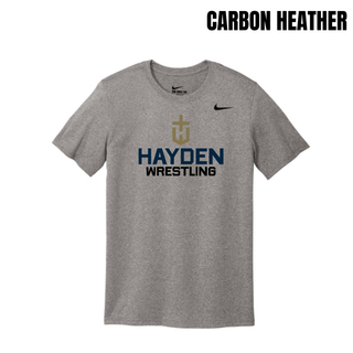 Carbon Heather men's rLegend tee with the Hayden Wildcats Wrestling Cross Crest printed on the chest