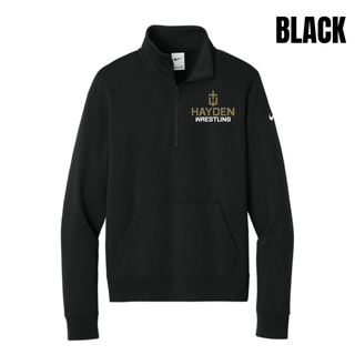 Black women's fleece half-zip with the Hayden Wildcats Wrestling Cross Crest printed on the left chest.