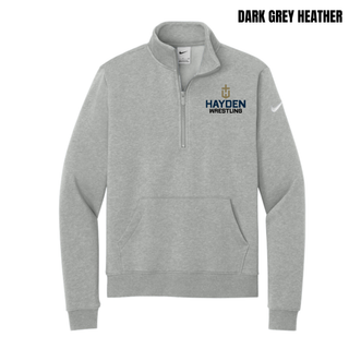 Dark Grey Heather women's fleece half-zip with the Hayden Wildcats Wrestling Cross Crest printed on the left chest.