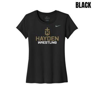 Black women's rLegend tee with the Hayden Wildcats Wrestling Cross Crest printed on the chest
