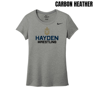 Carbon Heather women's rLegend tee with the Hayden Wildcats Wrestling Cross Crest printed on the chest