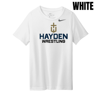 White youth rLegend tee with the Hayden Wildcats Wrestling Cross Crest printed on the chest