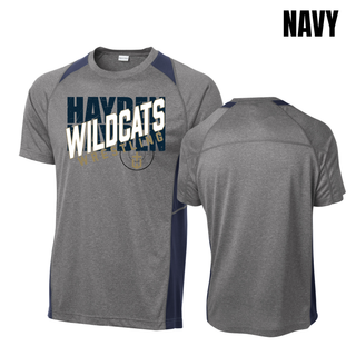 Crossed Lettering design shown on the Hayden Wildcats colorblock tee.
