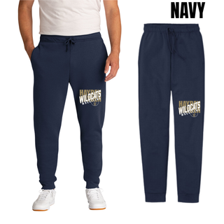 Athletic Heather Grey Hayden Wildcats core fleece joggers featuring the crossed lettering design with wrestling mat detail on the front leg
