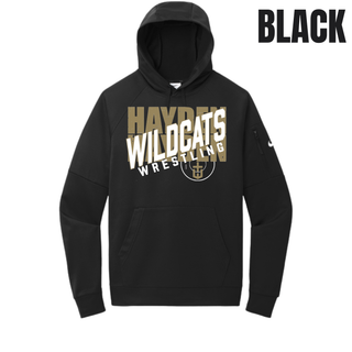 Black Hayden Wildcats men's Therma-FIT pocket pullover hoodie with the Crossed Lettering design.