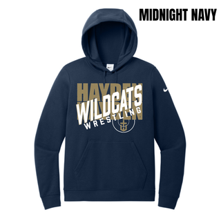 Black Hayden Wildcats women's Club Fleece pullover hoodie featuring the Crossed Lettering design.